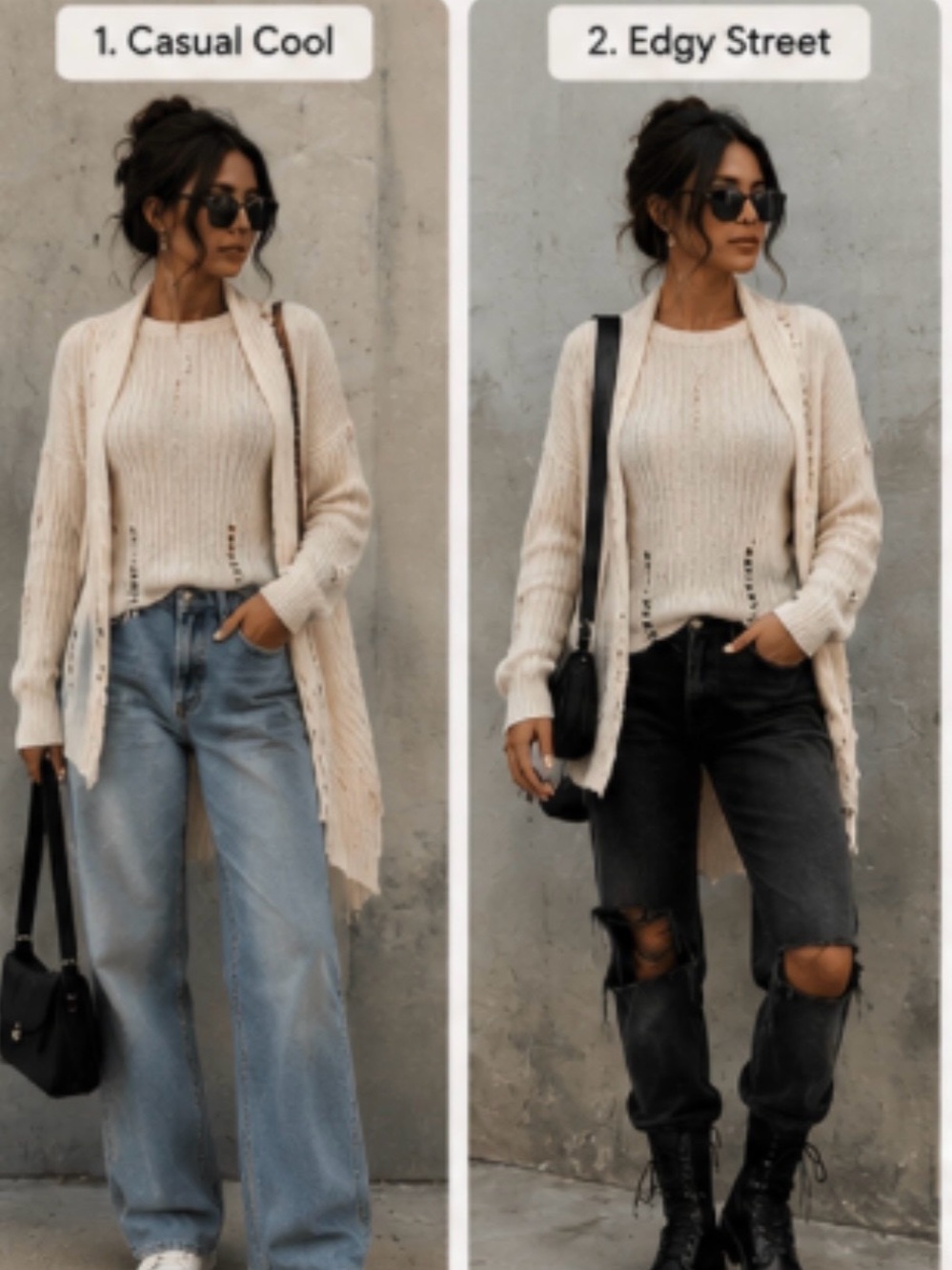 Cream Ribbed Open Front Women's Sweater Wrap